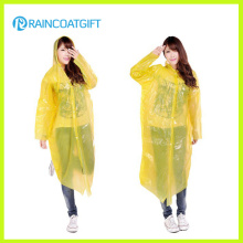 Long Sleeve Yellow PE Women′s Raincoat